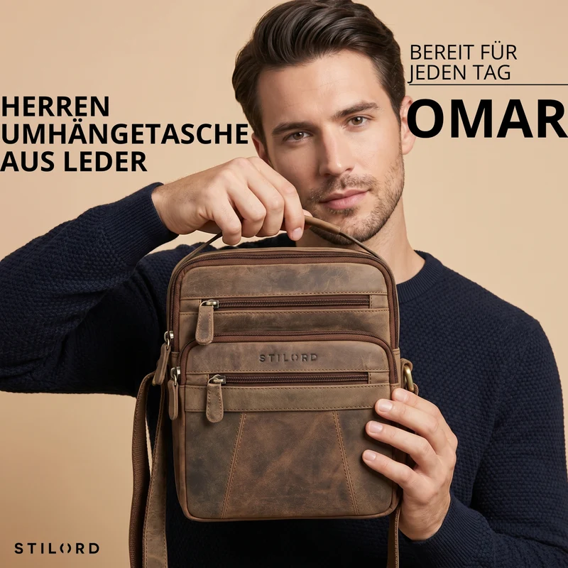 "Omar" Umhängetasche Herren Klein Leder Tablet bis 8.4 Zoll