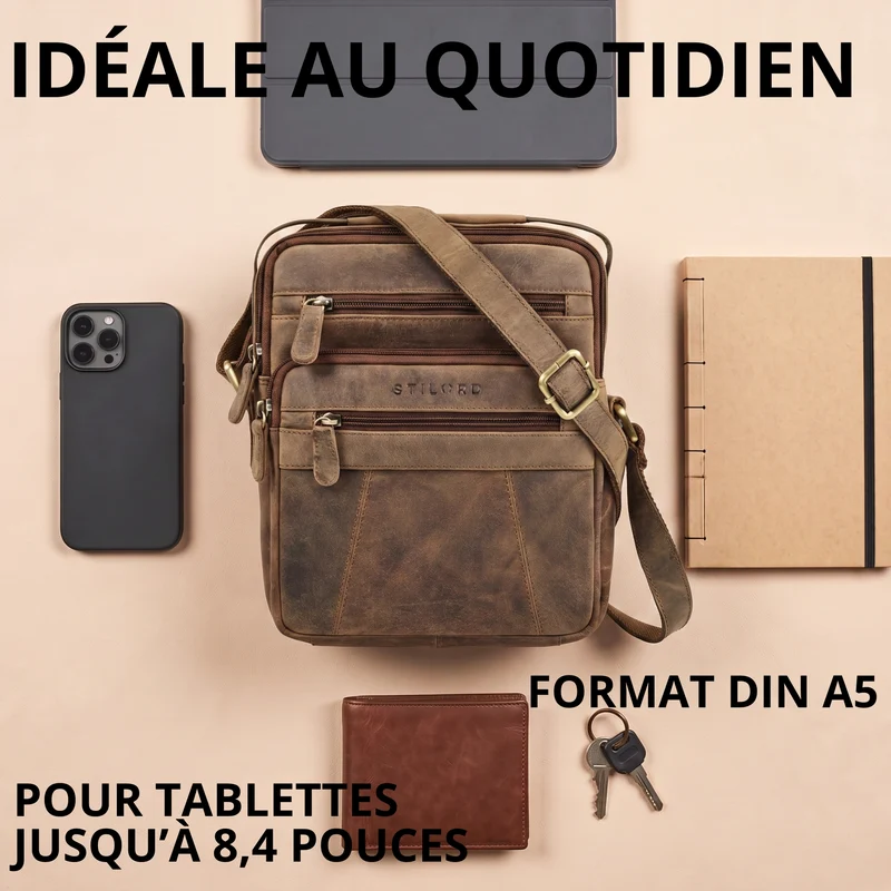 "Omar" Umhängetasche Herren Klein Leder Tablet bis 8.4 Zoll