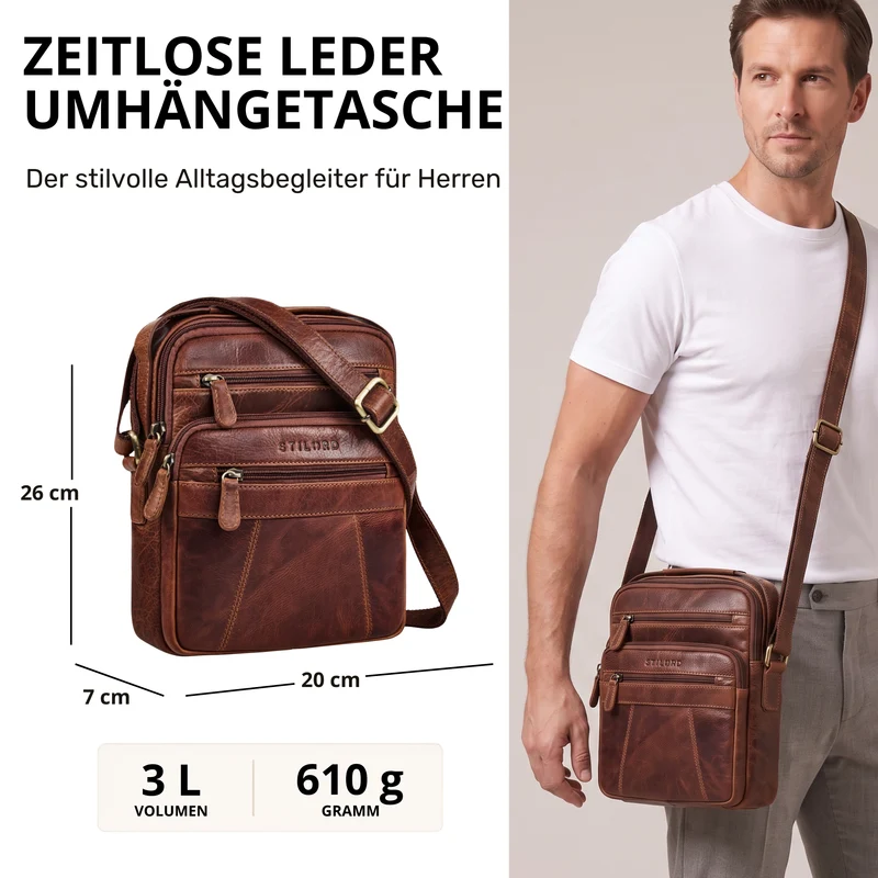"Omar" Umhängetasche Herren Klein Leder Tablet bis 8.4 Zoll