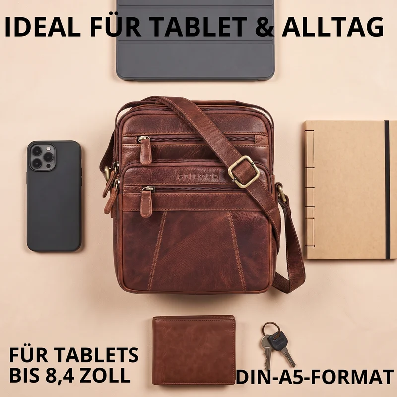 "Omar" Umhängetasche Herren Klein Leder Tablet bis 8.4 Zoll