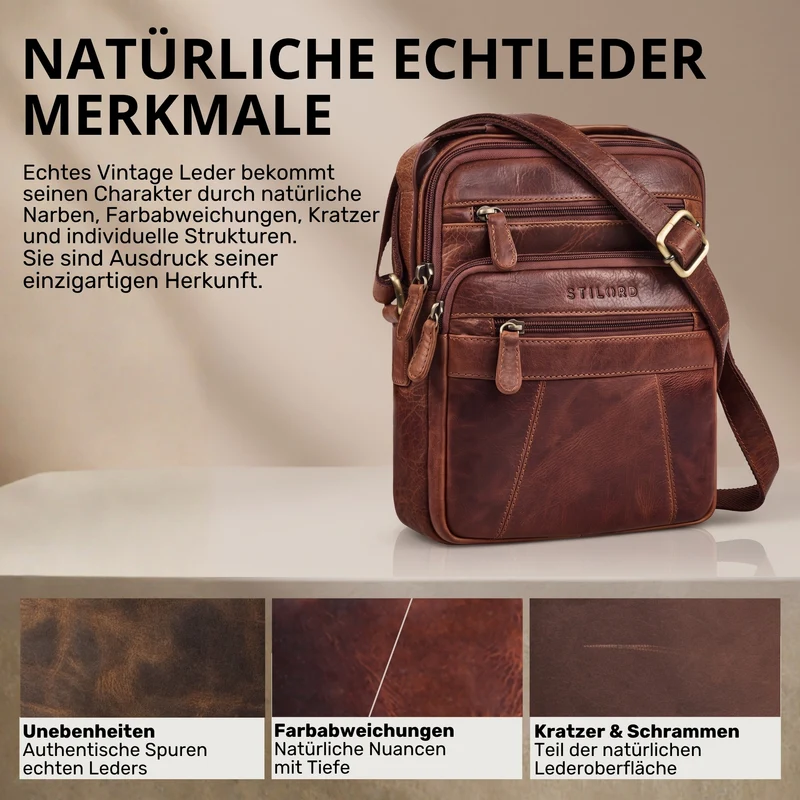 "Omar" Umhängetasche Herren Klein Leder Tablet bis 8.4 Zoll