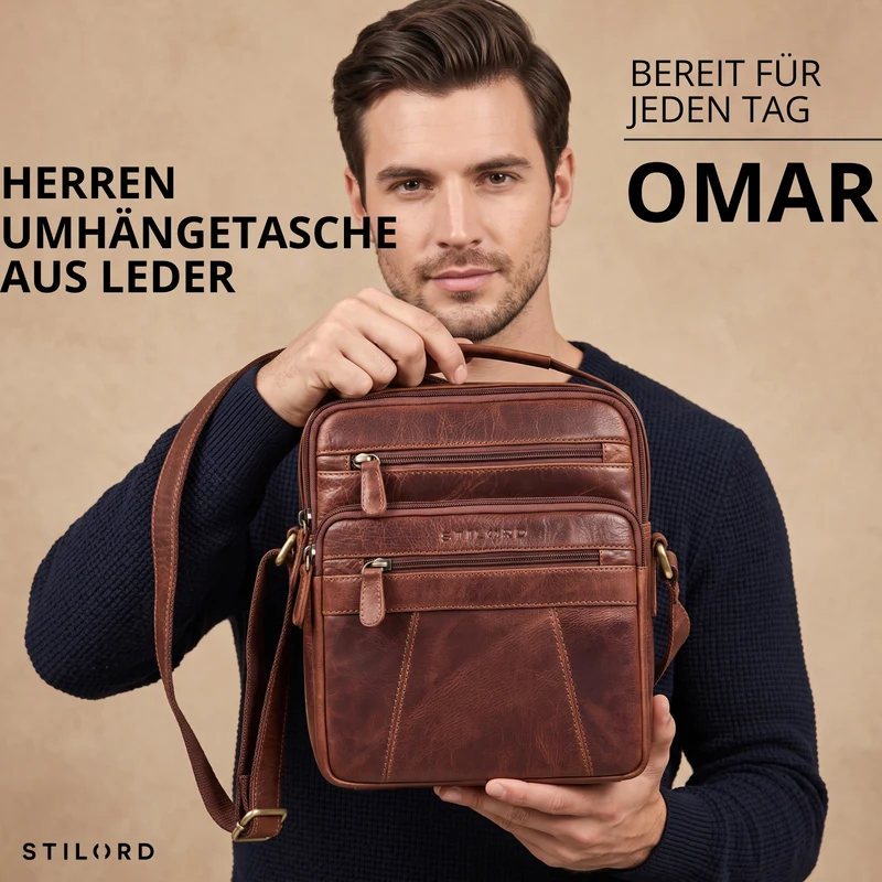 "Omar" Umhängetasche Herren Klein Leder Tablet bis 8.4 Zoll