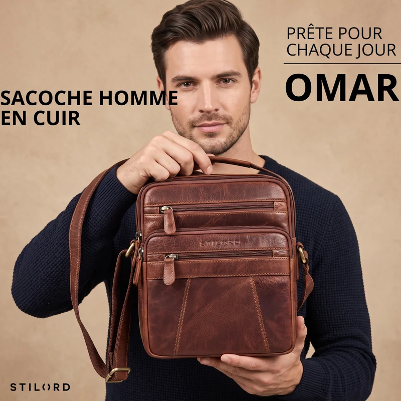 "Omar" Umhängetasche Herren Klein Leder Tablet bis 8.4 Zoll