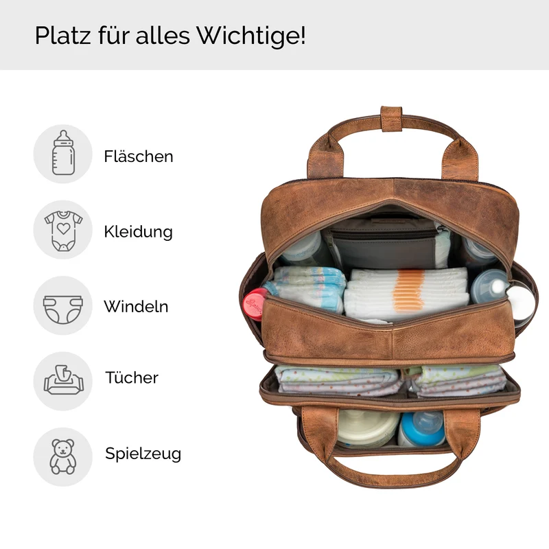 "Fiena" Lässiger Leder Wickelrucksack Groß