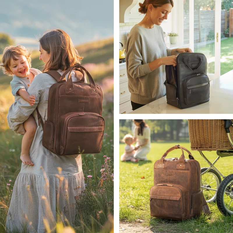 "Fiena" Lässiger Leder Wickelrucksack Groß