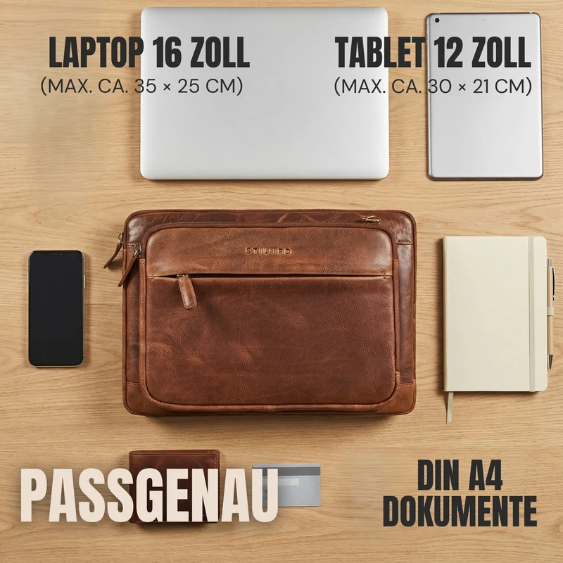 "Clarity" Schmale Laptophülle 15 15.6 16 Zoll Leder Herren