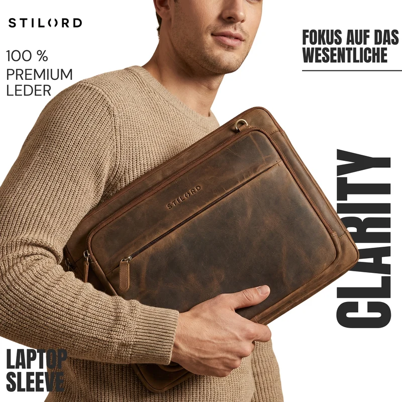 "Clarity" Schmale Laptophülle 15 15.6 16 Zoll Leder Herren