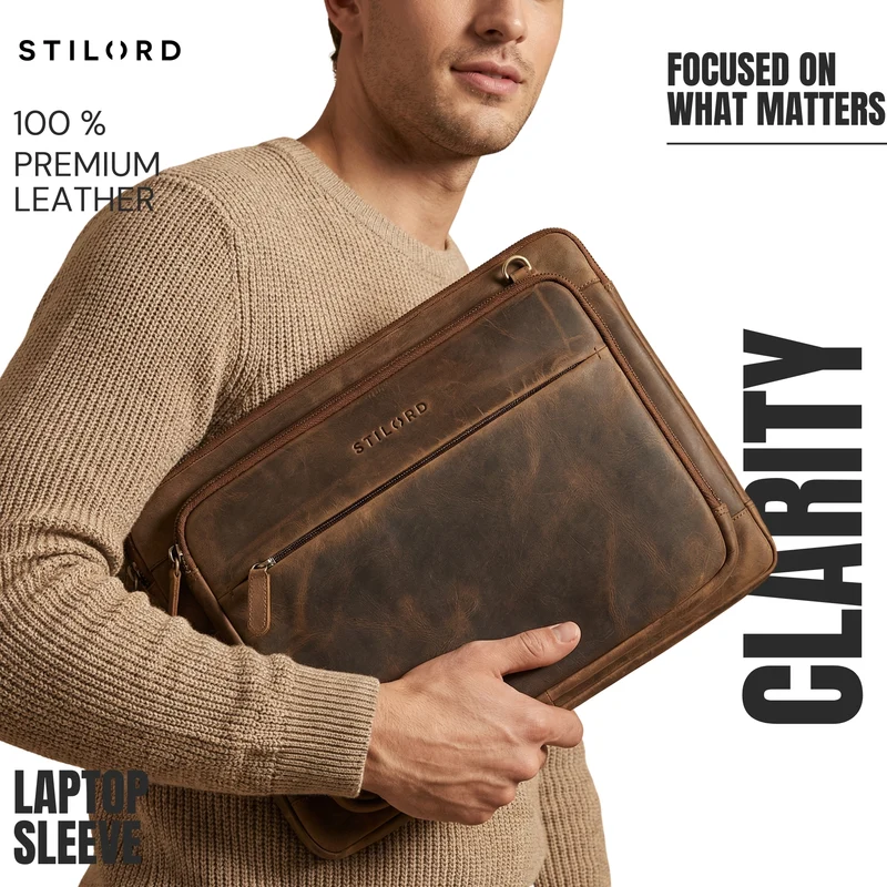 "Clarity" Schmale Laptophülle 15 15.6 16 Zoll Leder Herren