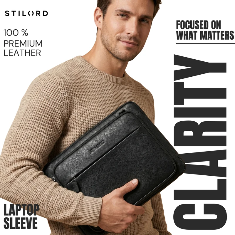 "Clarity" Schmale Laptophülle 15 15.6 16 Zoll Leder Herren