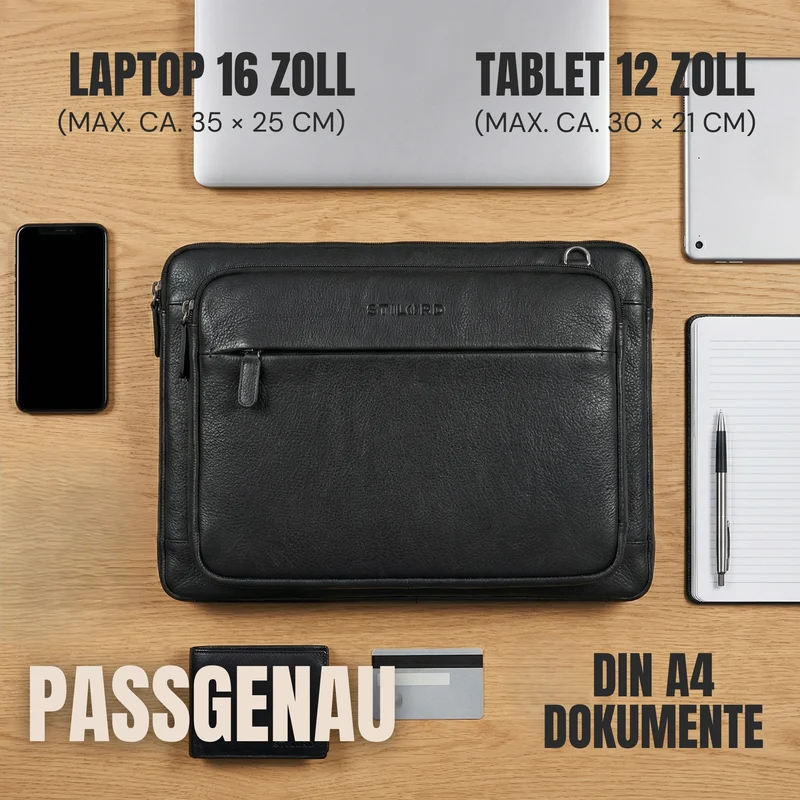 "Clarity" Schmale Laptophülle 15 15.6 16 Zoll Leder Herren
