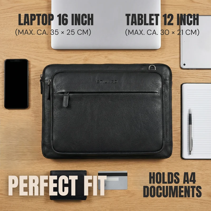 "Clarity" Schmale Laptophülle 15 15.6 16 Zoll Leder Herren