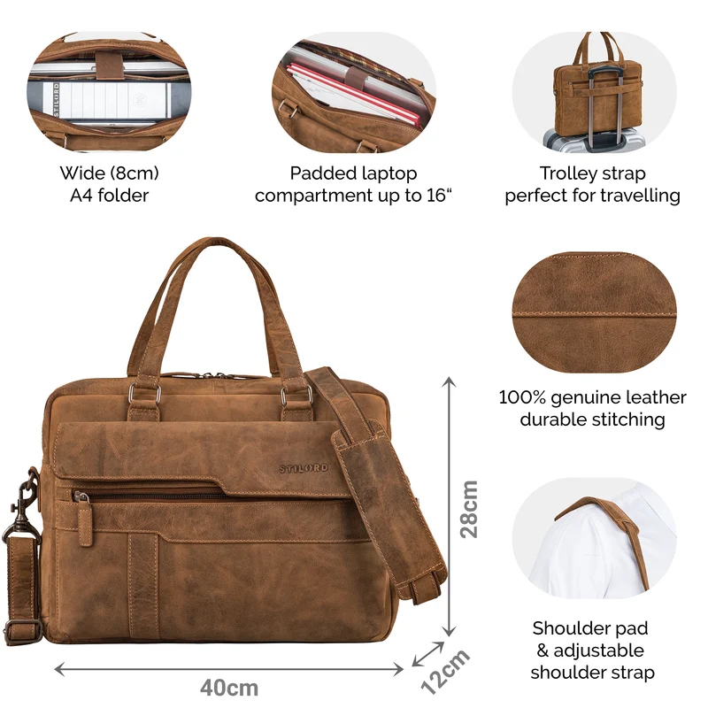 "Matthew" Leder Aktentasche A4 Damen & Herren Laptop bis 16 Zoll