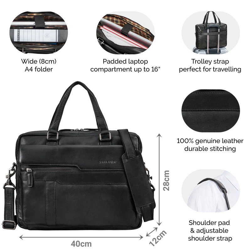 "Matthew" Leder Aktentasche A4 Damen & Herren Laptop bis 16 Zoll