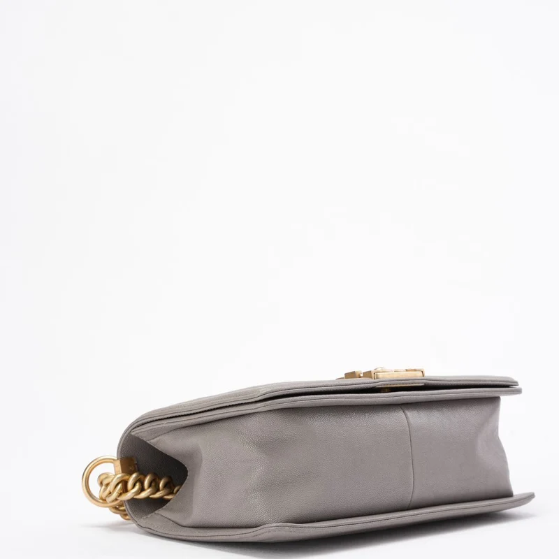 Chanel Boy Medium Grey Flap Bag Quilted Caviar 2019