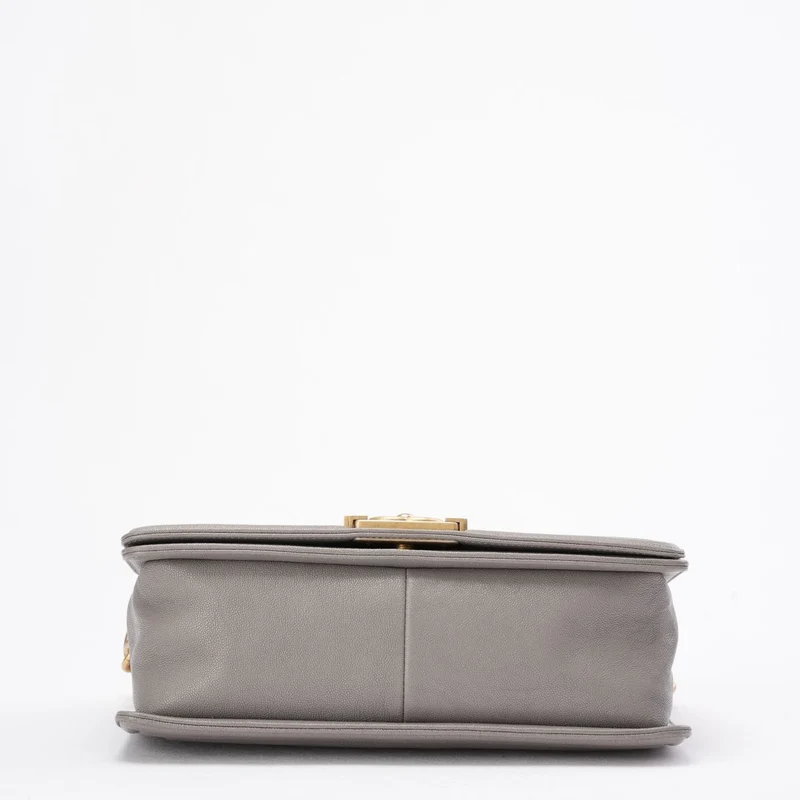 Chanel Boy Medium Grey Flap Bag Quilted Caviar 2019