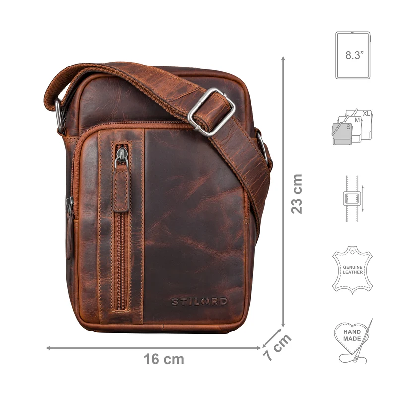 "Amadeo" Elegante Umhängetasche Herren Klein Leder 8,3 Zoll Tablet