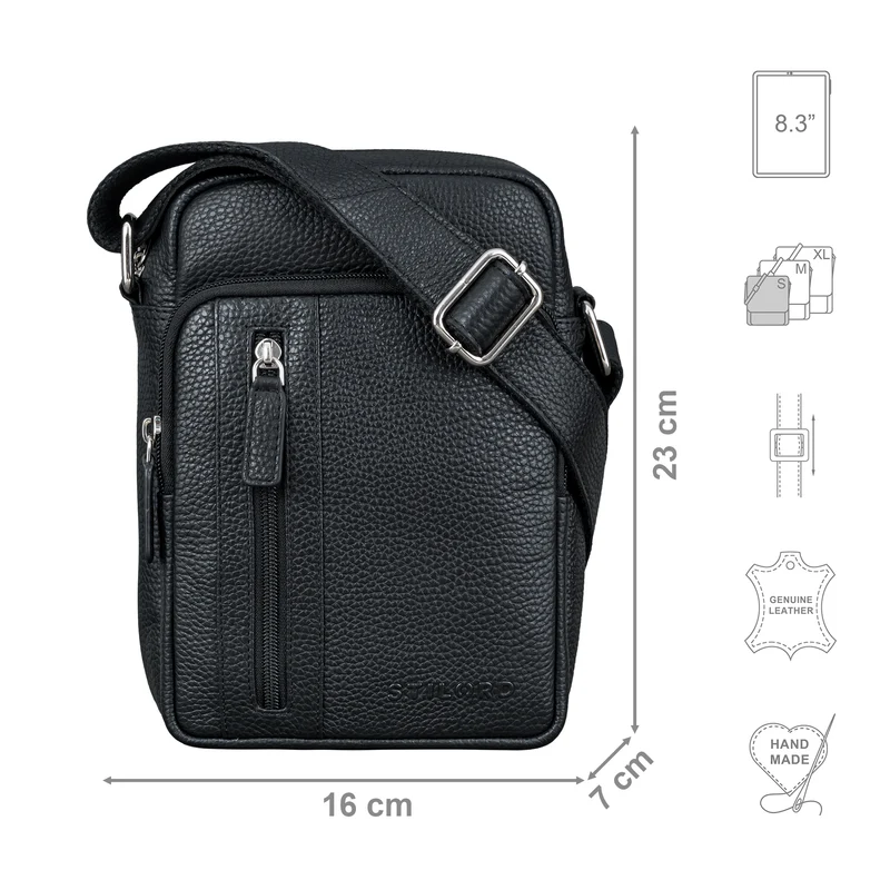 "Amadeo" Elegante Umhängetasche Herren Klein Leder 8,3 Zoll Tablet