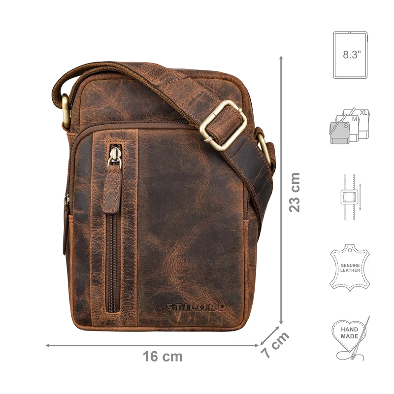 "Amadeo" Elegante Umhängetasche Herren Klein Leder 8,3 Zoll Tablet