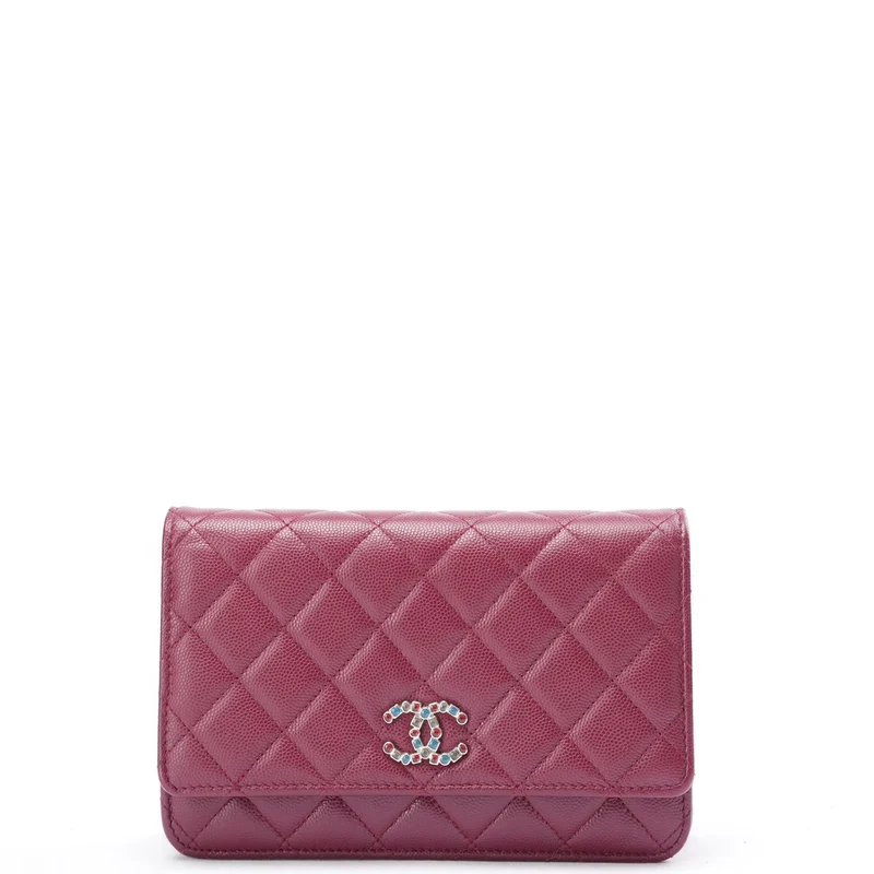Chanel Burgunder Geldbörse mit Kette (WOC) Multicolor CC