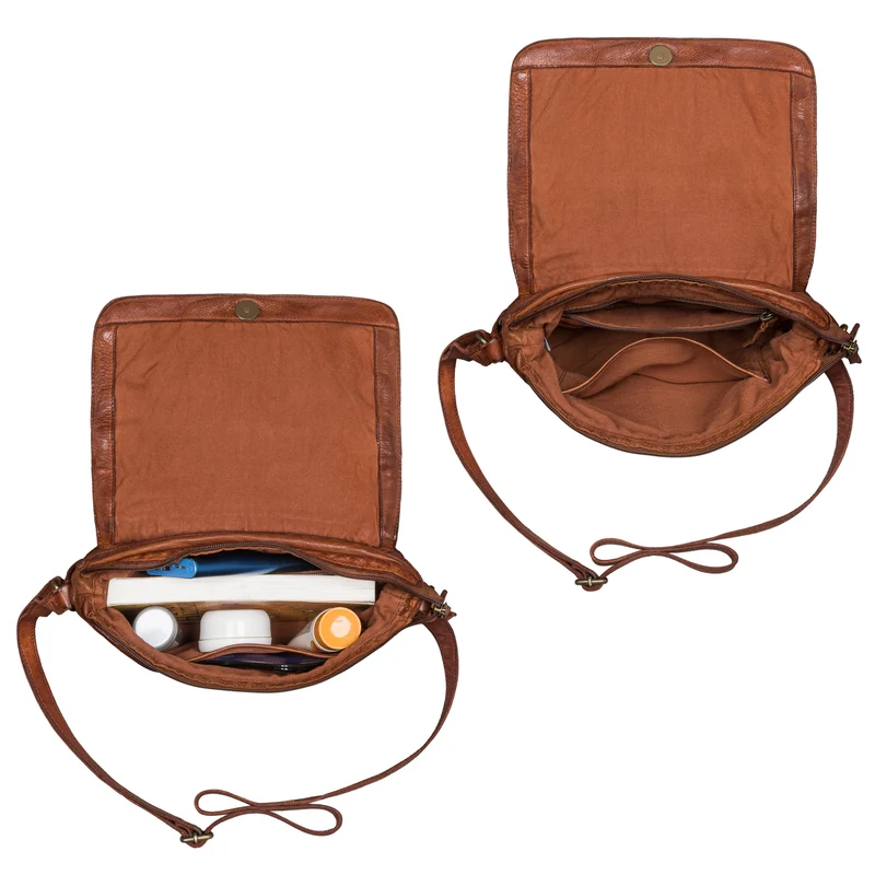 "Ria" Retro Umhängetasche Damen Klein Leder mit geflochtenem Überschlag