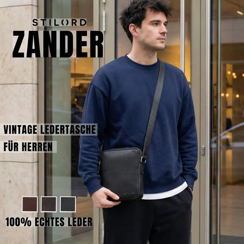 "Zander" Vintage Leder Umhängetasche Herren Klein für 8 Zoll Tablet