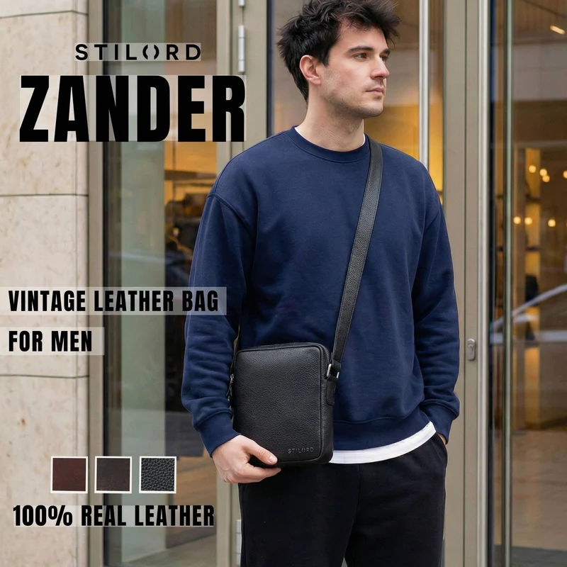 "Zander" Vintage Leder Umhängetasche Herren Klein für 8 Zoll Tablet