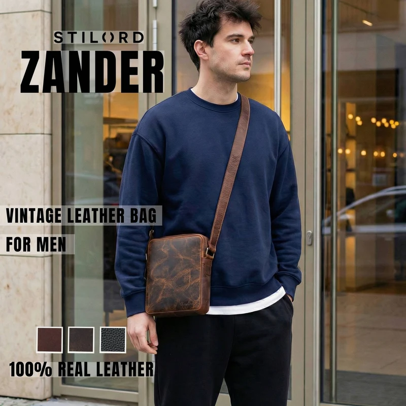 "Zander" Vintage Leder Umhängetasche Herren Klein für 8 Zoll Tablet
