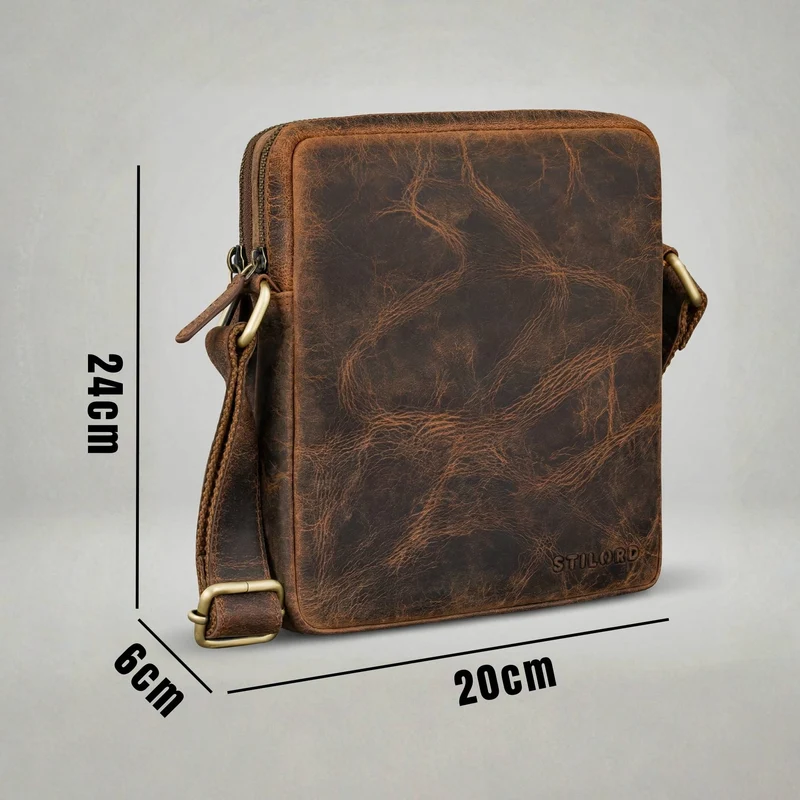 "Zander" Vintage Leder Umhängetasche Herren Klein für 8 Zoll Tablet