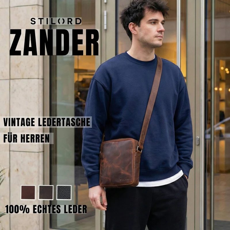 "Zander" Vintage Leder Umhängetasche Herren Klein für 8 Zoll Tablet