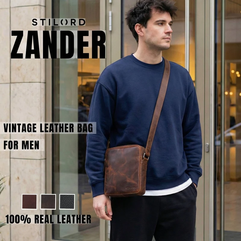 "Zander" Vintage Leder Umhängetasche Herren Klein für 8 Zoll Tablet