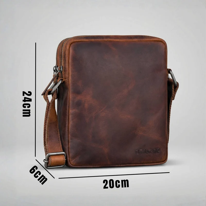 "Zander" Vintage Leder Umhängetasche Herren Klein für 8 Zoll Tablet