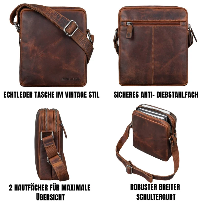 "Zander" Vintage Leder Umhängetasche Herren Klein für 8 Zoll Tablet
