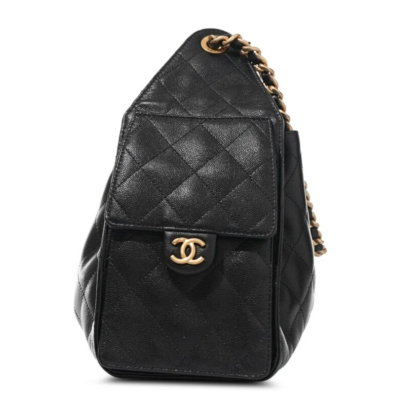 Chanel 25 Kleine schwarze gesteppte Kaviar-Hardware im Alter von Gold 2025
