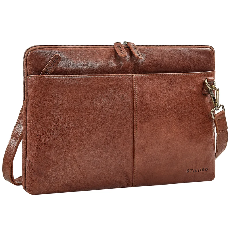 "Graham" Schmale Echtleder Laptoptasche 15.6 Zoll mit abnehmbaren Gurt