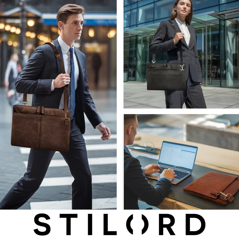 "Graham" Schmale Echtleder Laptoptasche 15.6 Zoll mit abnehmbaren Gurt