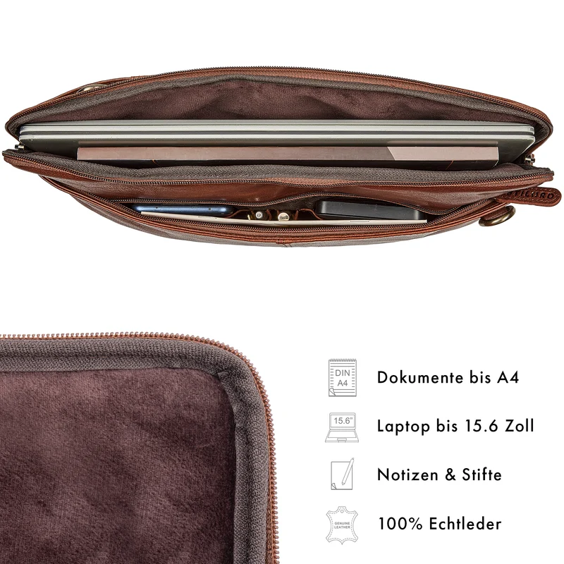 "Graham" Schmale Echtleder Laptoptasche 15.6 Zoll mit abnehmbaren Gurt