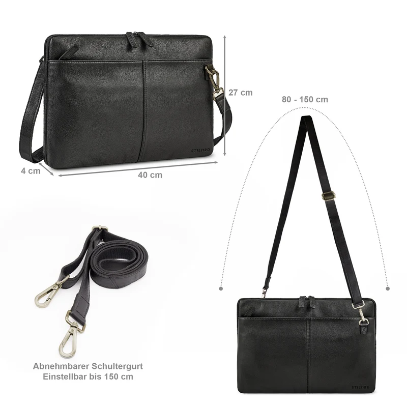 "Graham" Schmale Echtleder Laptoptasche 15.6 Zoll mit abnehmbaren Gurt