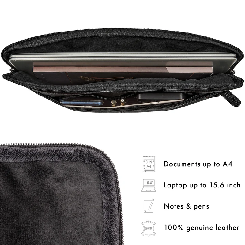 "Graham" Schmale Echtleder Laptoptasche 15.6 Zoll mit abnehmbaren Gurt