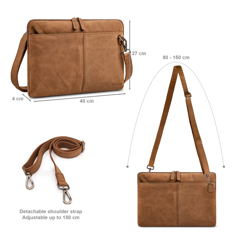 "Graham" Schmale Echtleder Laptoptasche 15.6 Zoll mit abnehmbaren Gurt