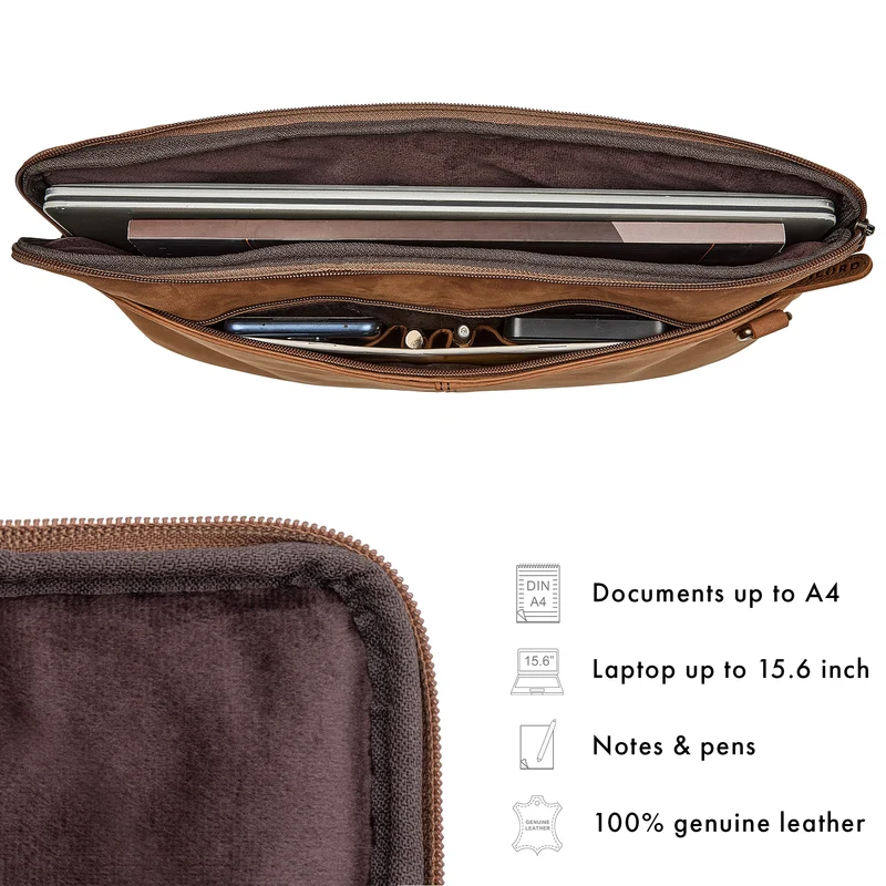 "Graham" Schmale Echtleder Laptoptasche 15.6 Zoll mit abnehmbaren Gurt