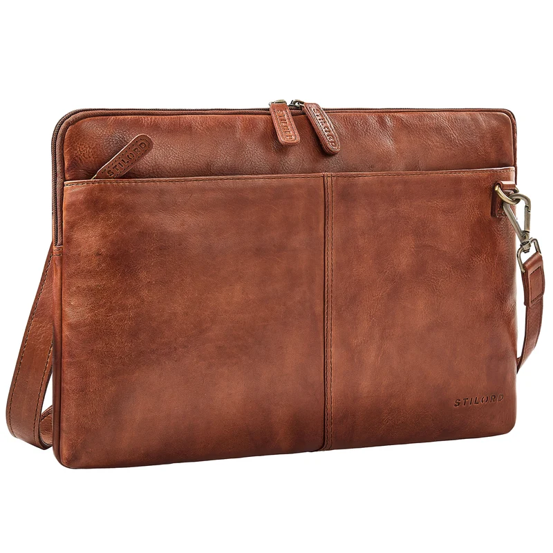 "Graham" Schmale Echtleder Laptoptasche 15.6 Zoll mit abnehmbaren Gurt