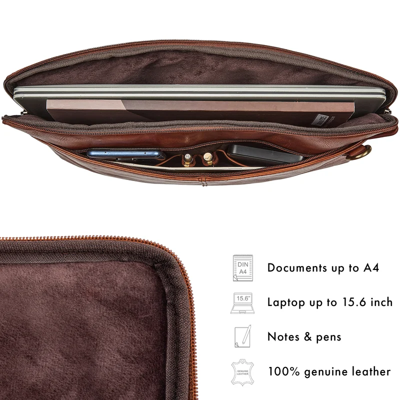 "Graham" Schmale Echtleder Laptoptasche 15.6 Zoll mit abnehmbaren Gurt