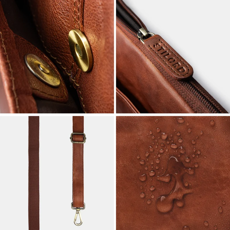 "Graham" Schmale Echtleder Laptoptasche 15.6 Zoll mit abnehmbaren Gurt
