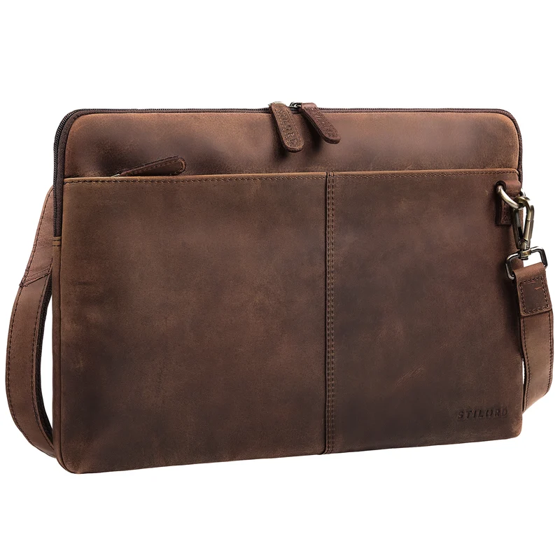 "Graham" Schmale Echtleder Laptoptasche 15.6 Zoll mit abnehmbaren Gurt