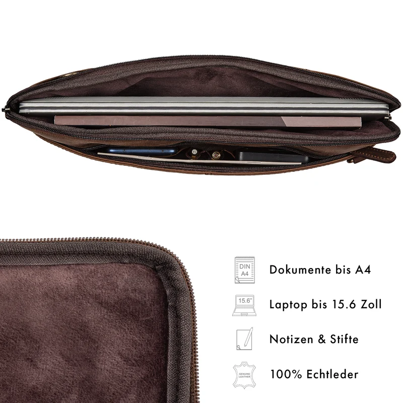"Graham" Schmale Echtleder Laptoptasche 15.6 Zoll mit abnehmbaren Gurt