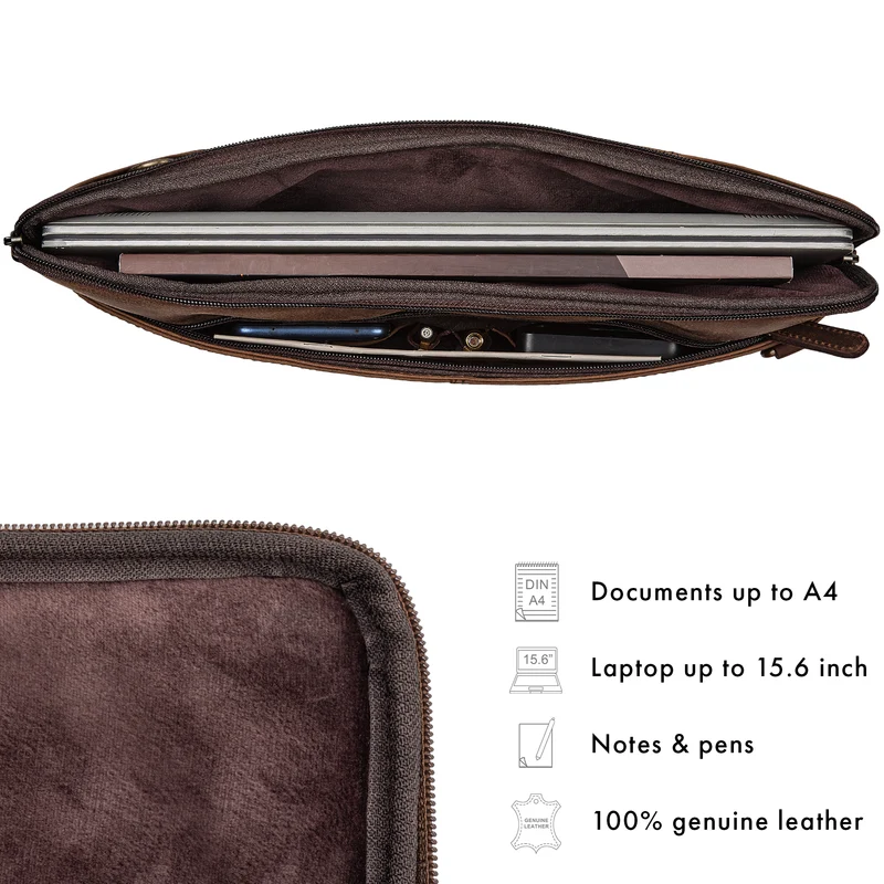 "Graham" Schmale Echtleder Laptoptasche 15.6 Zoll mit abnehmbaren Gurt