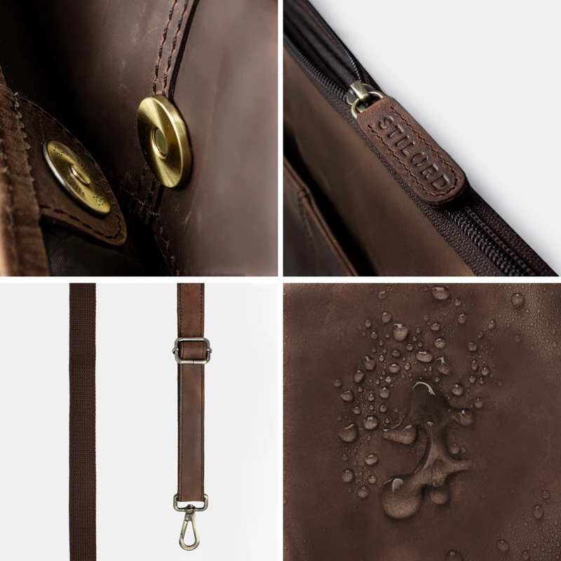 "Graham" Schmale Echtleder Laptoptasche 15.6 Zoll mit abnehmbaren Gurt