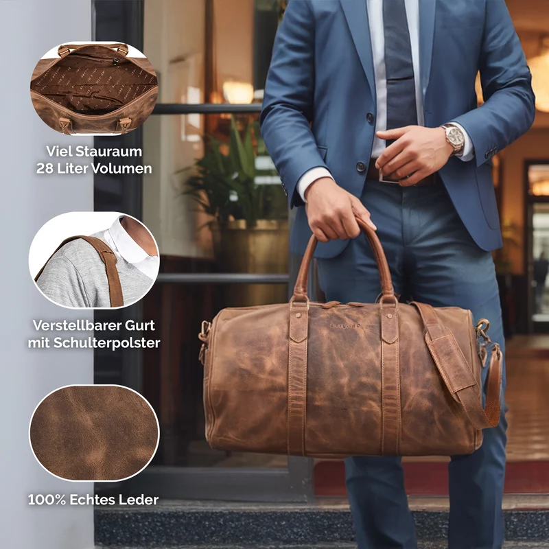 "Santiago" Vintage Reisetasche Leder 28L für Damen & Herren