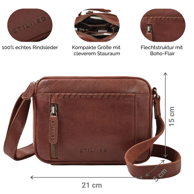 "Marisa" Boho Umhängetasche Damen klein Leder Crossbody Bag