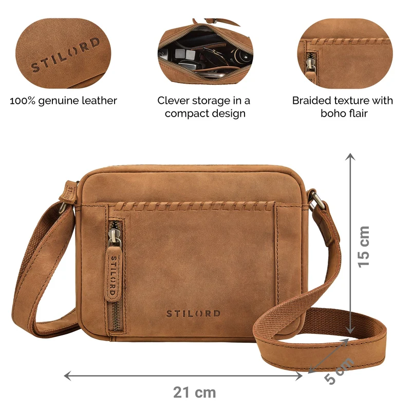 "Marisa" Boho Umhängetasche Damen klein Leder Crossbody Bag
